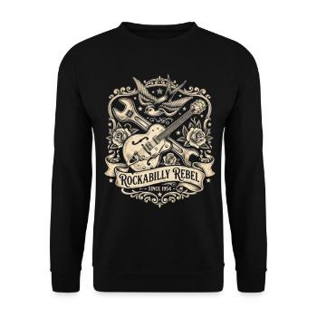 Rockabilly Rebel Vintage Gitarre - Unisex Pullover - Schwarz - Vorne - Alina (178cm) & Michal (187cm)