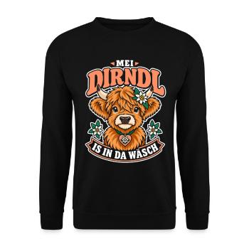 Mei Dirndl is in da Wäsch Hochlandrind  - Unisex Pullover - Schwarz - Vorne - Alina (178cm) & Michal (187cm)