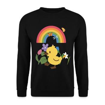 Blumengeschenk · Schmetterling · Entenküken - Unisex Pullover - Schwarz - Vorne - Alina (178cm) & Michal (187cm)