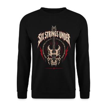 Six Strings Under – Metal Totenkopf Gitarre - Unisex Pullover - Schwarz - Vorne - Alina (178cm) & Michal (187cm)