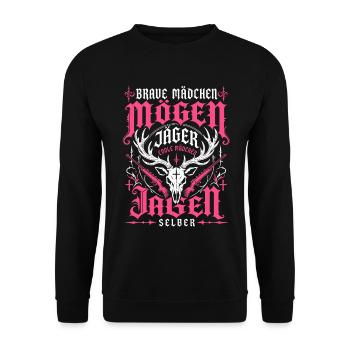 Coole Mädchen jagen selber - Unisex Pullover - Schwarz - Vorne - Alina (178cm) & Michal (187cm)