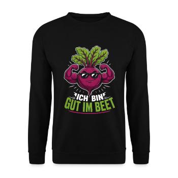 Ich bin gut im Beet Gärtner - Unisex Pullover - Schwarz - Vorne - Alina (178cm) & Michal (187cm)