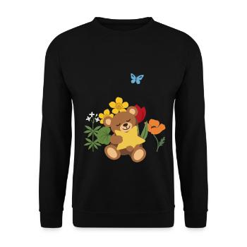 Illustration · Teddy mit Stern · Blumenliebhaber - Unisex Pullover - Schwarz - Vorne - Alina (178cm) & Michal (187cm)