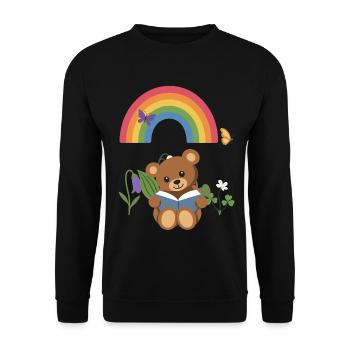 Lesender Teddy · Garten · Schmetterling · Blumen - Unisex Pullover - Schwarz - Vorne - Alina (178cm) & Michal (187cm)