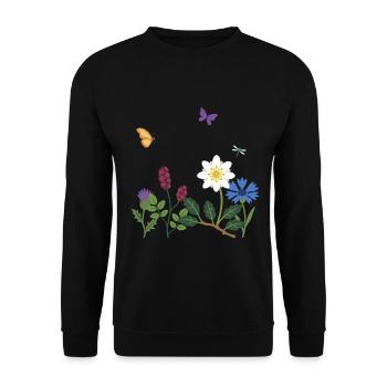 Natur · Blumen · Bunte Kornblume · Schmetterling - Unisex Pullover - Schwarz - Vorne - Alina (178cm) & Michal (187cm)