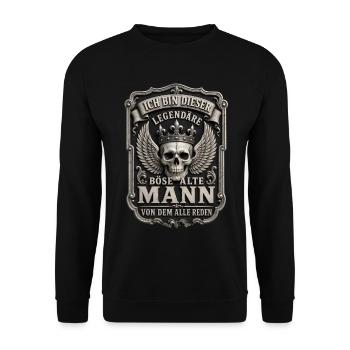 Ich bin dieser legendärer böse alte Mann Spruch - Unisex Pullover - Schwarz - Vorne - Alina (178cm) & Michal (187cm)
