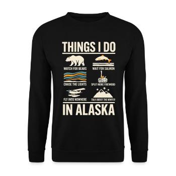 Dinge, die ich in Alaska tue: Bären beobachten - Unisex Pullover - Schwarz - Vorne - Alina (178cm) & Michal (187cm)
