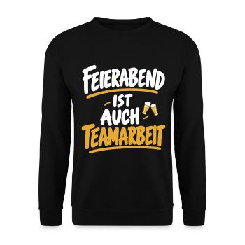 Feierabend ist auch Teamarbeit – Bürohumor - Unisex Pullover - Schwarz - Vorne - Alina (178cm) & Michal (187cm)