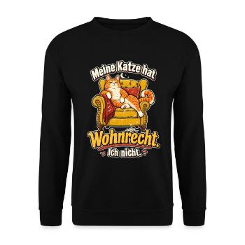 Katzenbesitzer Katzenhumor Wohnrecht Katzenspruch - Unisex Pullover - Schwarz - Vorne - Alina (178cm) & Michal (187cm)
