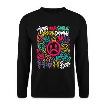 Frown – Traurige Gesichter im Graffiti-Stil BUNT - Unisex Pullover - Schwarz - Vorne - Alina (178cm) & Michal (187cm)