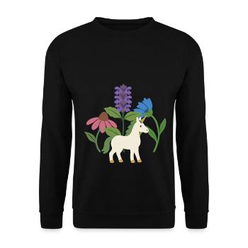 Einhorn · Kornblume · Blumen · Gartenfreunde - Unisex Pullover - Schwarz - Vorne - Alina (178cm) & Michal (187cm)