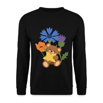 Natur · Teddy mit Stern · Bunte Kornblume - Unisex Pullover - Schwarz - Vorne - Alina (178cm) & Michal (187cm)
