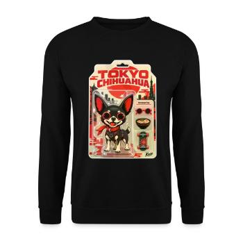 Tokyo Chihuahua Retro-Skyline - Unisex Pullover - Schwarz - Vorne - Alina (178cm) & Michal (187cm)