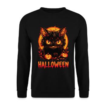 Halloween-Katze und Jackolanterns - Unisex Pullover - Schwarz - Vorne - Alina (178cm) & Michal (187cm)