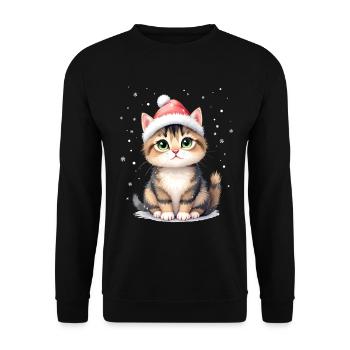 Warmes Weihnachtskätzchen - Unisex Pullover - Schwarz - Vorne - Alina (178cm) & Michal (187cm)