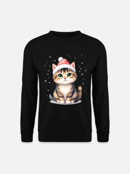 Warmes Weihnachtskätzchen - Unisex Pullover - Schwarz