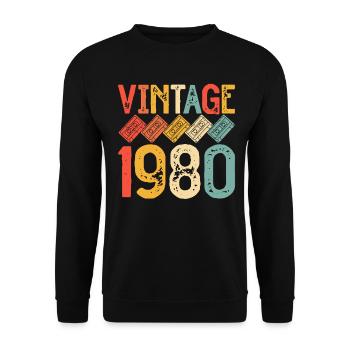 Vintage-Rainbow Retro 80er Kassettenkassette aus den 1980ern - Unisex Pullover - Schwarz - Vorne - Alina (178cm) & Michal (187cm)