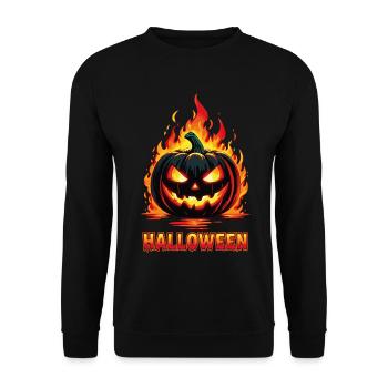 Inferno Kürbis Kürbis-Laterne - Unisex Pullover - Schwarz - Vorne - Alina (178cm) & Michal (187cm)