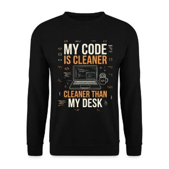 Mein Code ist sauberer als mein Schreibtisch - Unisex Pullover - Schwarz - Vorne - Alina (178cm) & Michal (187cm)