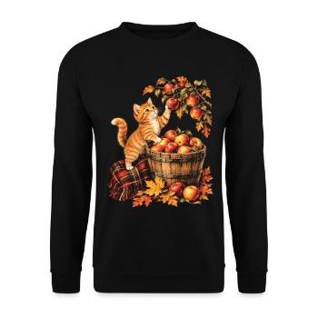 Katzenapfelpflücken Vintage Herbst-Obstgartenernte - Unisex Pullover - Schwarz - Vorne - Alina (178cm) & Michal (187cm)