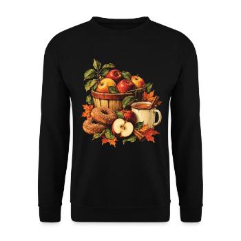 Apfelgarten-Donuts Herbsternte - Unisex Pullover - Schwarz - Vorne - Alina (178cm) & Michal (187cm)
