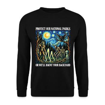 Kryptid Van Gogh schützt unsere Nationalparks - Unisex Pullover - Schwarz - Vorne - Alina (178cm) & Michal (187cm)