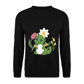 Pflanzenliebhaber · Geschenkidee · Drache mit Ei - Unisex Pullover - Schwarz - Vorne - Alina (178cm) & Michal (187cm)
