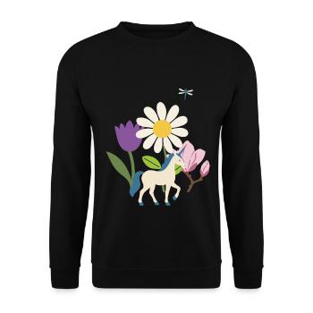 Blüten · Einhorn · Bunte Magnolie · Blumengeschenk - Unisex Pullover - Schwarz - Vorne - Alina (178cm) & Michal (187cm)