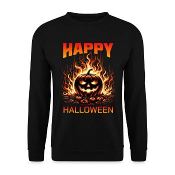 Happy Halloween Pumpkin Fire  - Unisex Pullover - Schwarz - Vorne - Alina (178cm) & Michal (187cm)