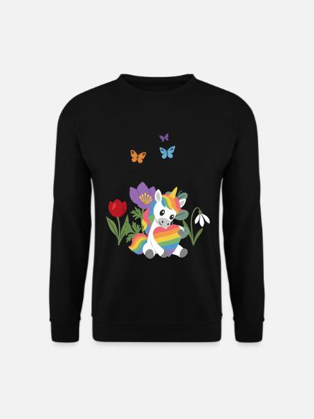 Blumengeschenk · Einhorn Regenbogenherz · Blumen - Unisex Pullover - Schwarz