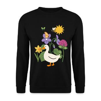 Blumenzeichnung · Biene · Ente · Blüten - Unisex Pullover - Schwarz - Vorne - Alina (178cm) & Michal (187cm)