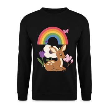 Pflanzenliebhaber · Mohn · Rehkitz · Blumenstrauß - Unisex Pullover - Schwarz - Vorne - Alina (178cm) & Michal (187cm)
