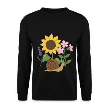 Illustration · Schnecke · Blumen · Natur - Unisex Pullover - Schwarz - Vorne - Alina (178cm) & Michal (187cm)