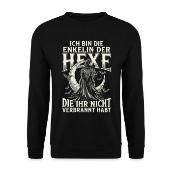 ich Bin die enkelin der Hexe die Ihr Nicht verb - Unisex Pullover - Schwarz - Vorne - Alina (178cm) & Michal (187cm)