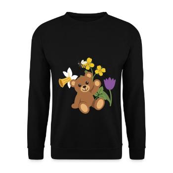 Gartenfreunde · Narzisse · Winkender Teddy · Natur - Unisex Pullover - Schwarz - Vorne - Alina (178cm) & Michal (187cm)