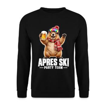 Apres Ski Party Team, Skifahren, Hüttenparty - Unisex Pullover - Schwarz - Vorne - Alina (178cm) & Michal (187cm)
