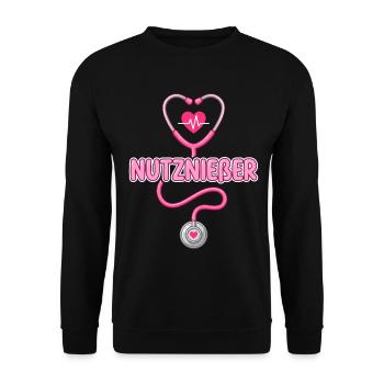 NUTZNIEẞER Lustiges Pflege Krankenschwester Arzt M - Unisex Pullover - Schwarz - Vorne - Alina (178cm) & Michal (187cm)