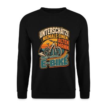 E-Bike Spruch alter Mann Geschenk - Unisex Pullover - Schwarz - Vorne - Alina (178cm) & Michal (187cm)