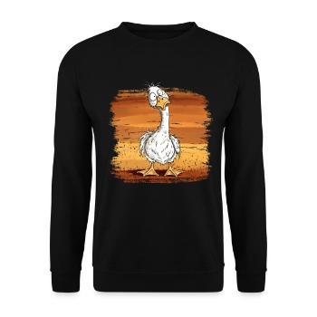 Witzige Gans I Gänse Geflügel Bauernhof Tierhumor  - Unisex Pullover - Schwarz - Vorne - Alina (178cm) & Michal (187cm)