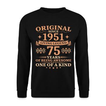Birthday 1951 Jahrgang Living Legend 75 Years - Unisex Pullover - Schwarz - Vorne - Alina (178cm) & Michal (187cm)