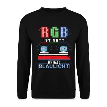 RGB ist nett ich habe Blaulicht Notfallsanitäter - Unisex Pullover - Schwarz - Vorne - Alina (178cm) & Michal (187cm)