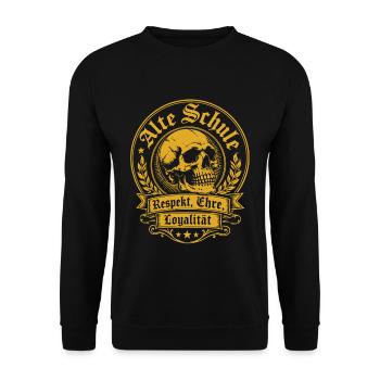 Alte Schule Respekt Ehre Loyalität Skull - Unisex Pullover - Schwarz - Vorne - Alina (178cm) & Michal (187cm)