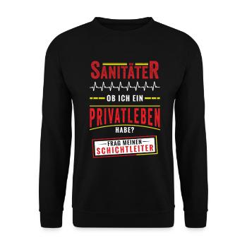 Frag meinen Schichtleiter, Spruch für Sanitäter - Unisex Pullover - Schwarz - Vorne - Alina (178cm) & Michal (187cm)