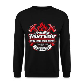 Freiwillige Feuerwehr Ehrenamt Tradition - Unisex Pullover - Schwarz - Vorne - Alina (178cm) & Michal (187cm)