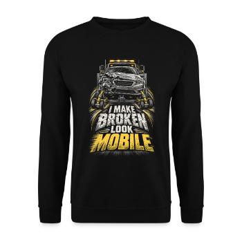 Abschleppfahrer I Make Broken Look Mobile - Unisex Pullover - Schwarz - Vorne - Alina (178cm) & Michal (187cm)