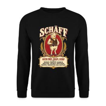 Schäff – Chef Schaf Wortspiel Definition - Unisex Pullover - Schwarz - Vorne - Alina (178cm) & Michal (187cm)