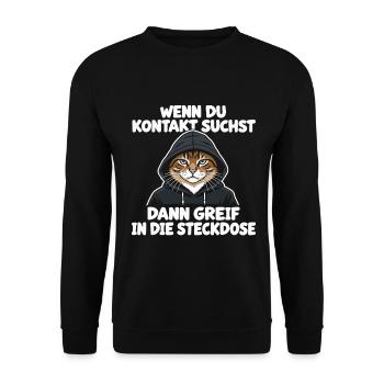 Katze Spruch Kontakt Greif In Die Steckdose - Unisex Pullover - Schwarz - Vorne - Alina (178cm) & Michal (187cm)