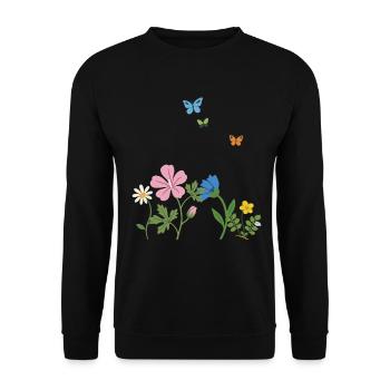 Blumen · Schmetterling · Geschenkidee · Kornblume - Unisex Pullover - Schwarz - Vorne - Alina (178cm) & Michal (187cm)