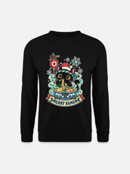 Kawaii-Katze Ramen Weihnachten - Unisex Pullover - Schwarz