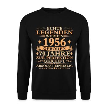 1956 Jahrgang 70 Jahre Geburtstag Geschenk - Unisex Pullover - Schwarz - Vorne - Alina (178cm) & Michal (187cm)
